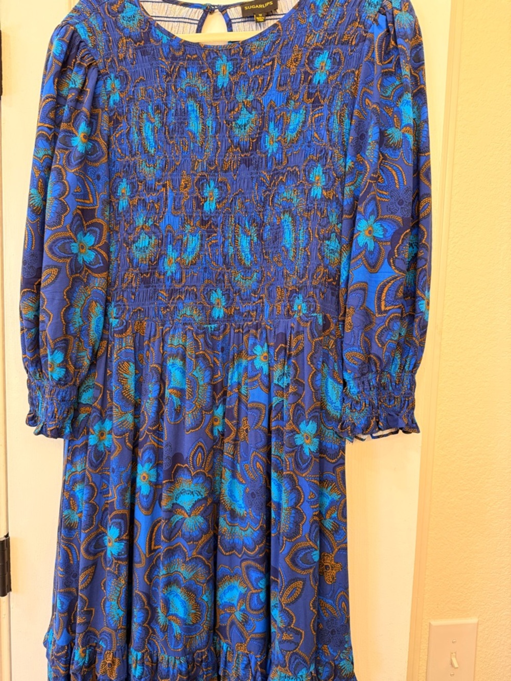 Sugarlips Blue Floral Smocked Maxi Dress - Picture 2 of 3